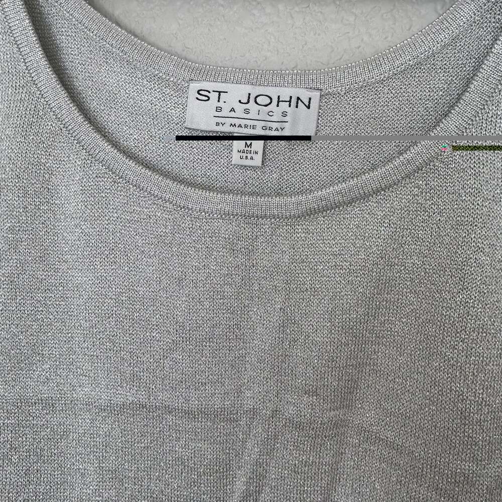 St John Basics Silver Knit Metallic Sheen Tank Top Size Medium